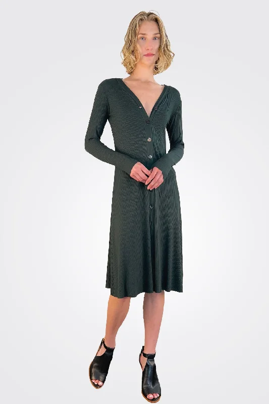 Ribbed Cardigan Dress - Dark Cedar