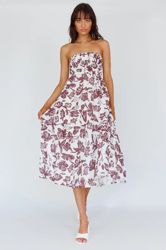 Caloundra Strapless Midi Dress Floral Walnut