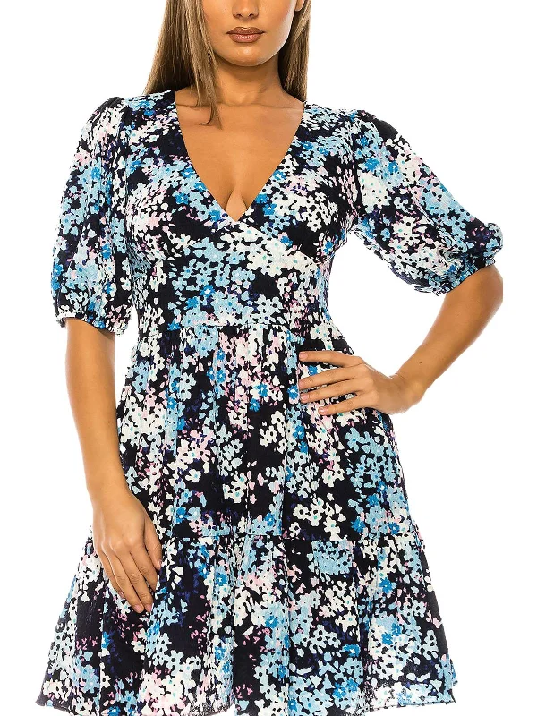 Juniors Womens Floral Mini Fit & Flare Dress