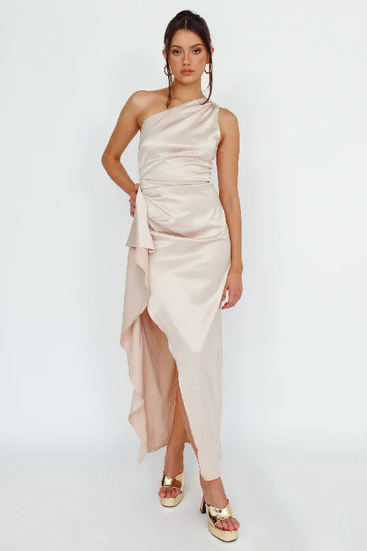 Kamillia One-Shoulder Split Midi Dress Champagne