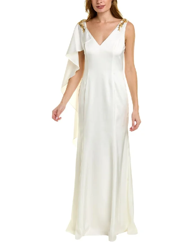 Marchesa Notte Cape Sleeve Maxi Dress