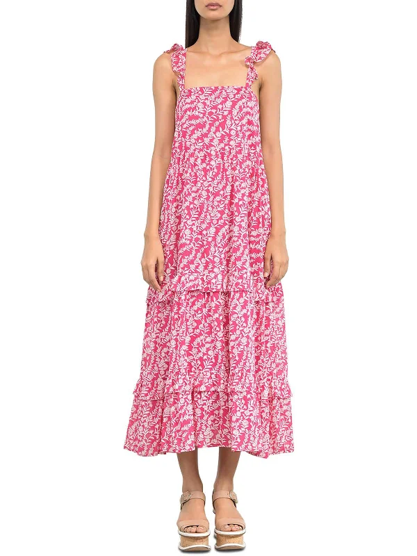 Penelope Womens Cotton Floral Midi Dress