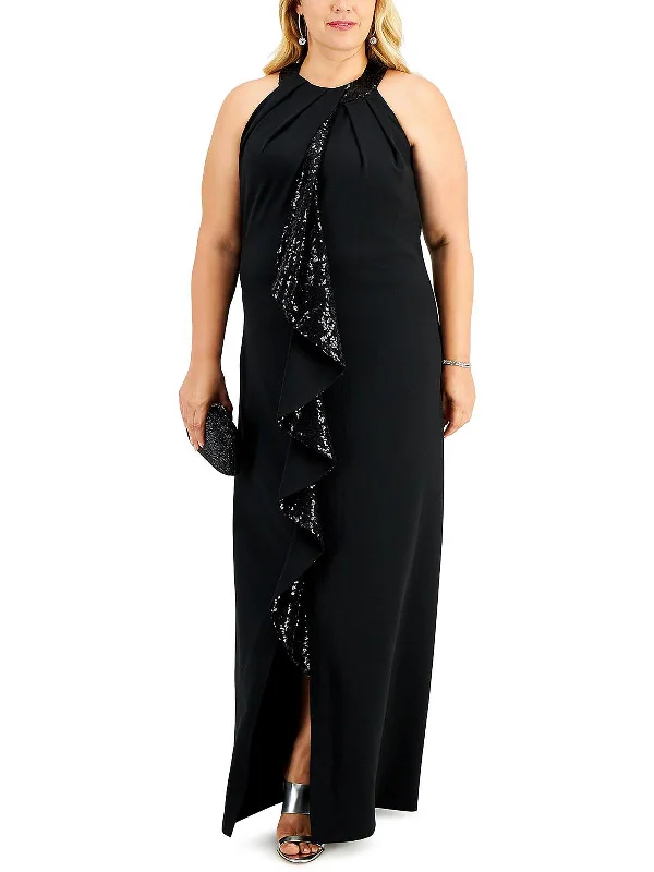 Plus Womens Ruffled Maxi Evening Dress