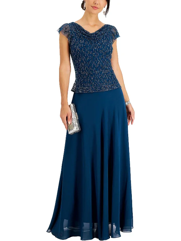 Womens Beaded Maxi Evening Dress