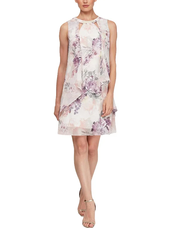 Womens Floral Cut Out Mini Dress