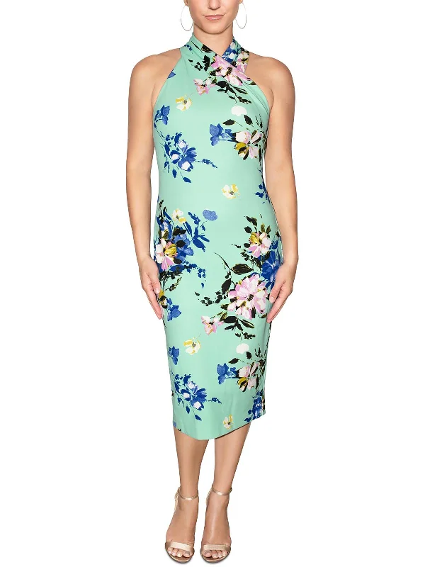 Womens High-neck Fitted Midi Dress