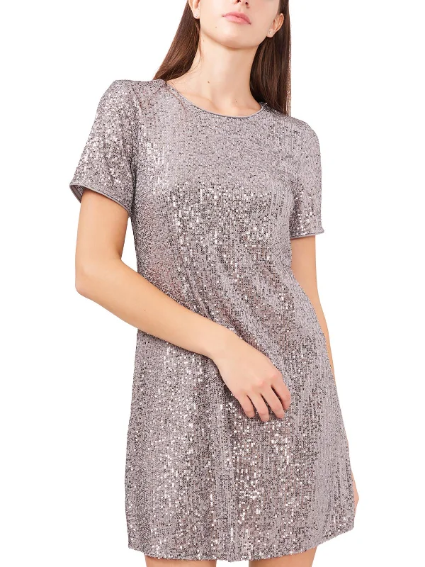 Womens Sequined Mini Shift Dress