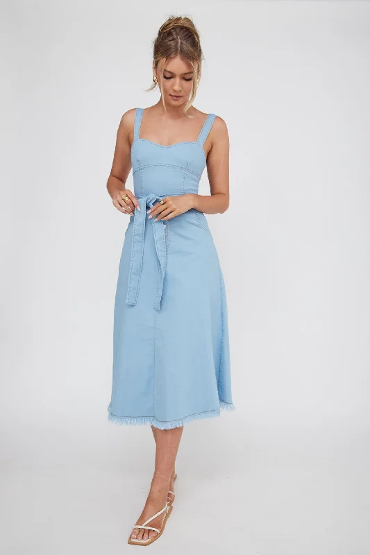 Zenyl Raw Hem Midi Dress Blue