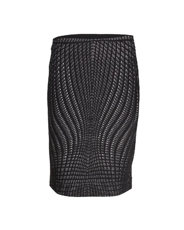 Diane Von Furstenberg Jacquard Pencil Skirt in Black Wool