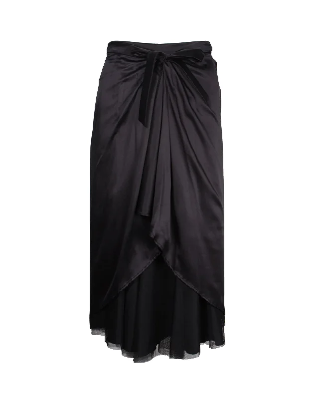 Max Mara Draped Midi Skirt in Black Silk