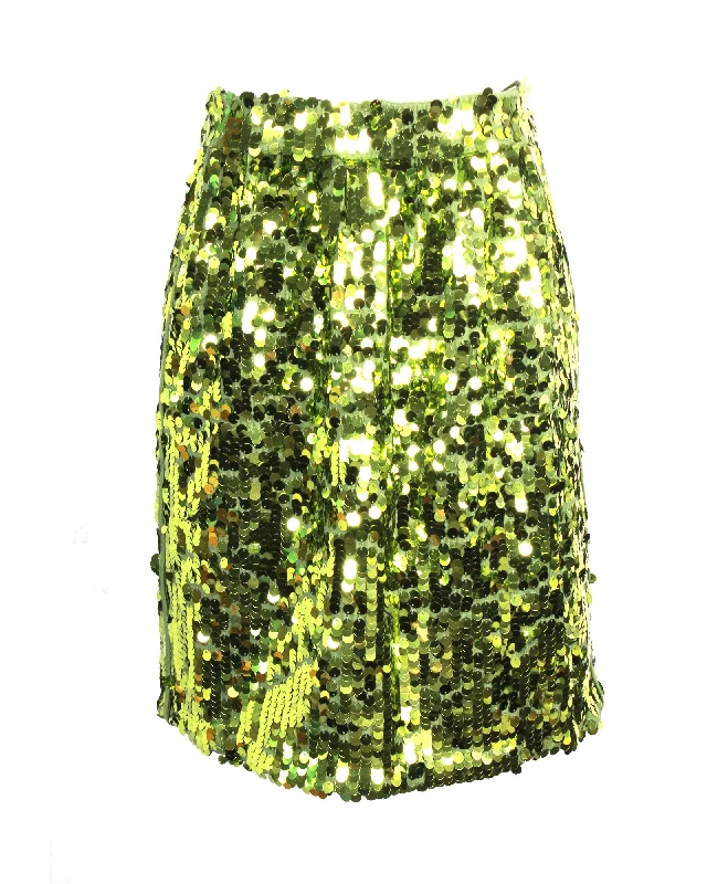 N°21 Mini Pencil Skirt With Side Pockets in Lime Green sequins