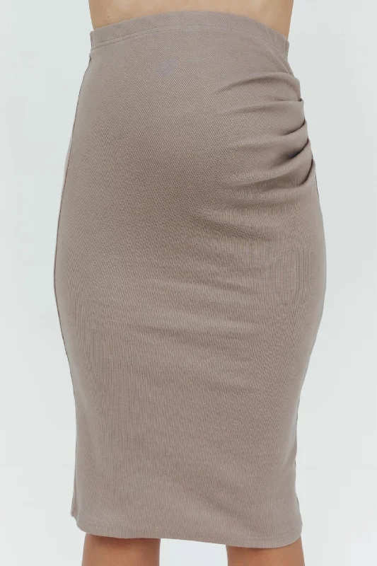 Ribbed Maternity Skirt In Taupe