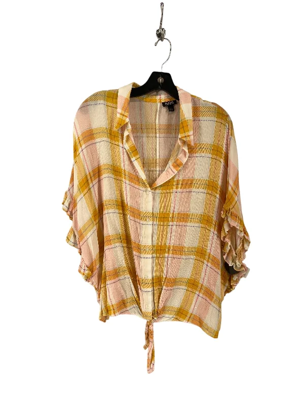 Top Short Sleeve By Ana In Plaid Pattern, Size: L