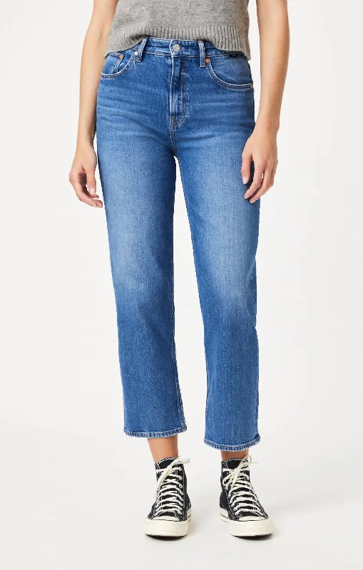 Savannah Mid Brushed Straight Leg Jean In Blue