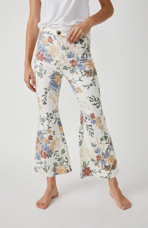 Youthquake Printed Crop Flare Jeans In Ivor Combo