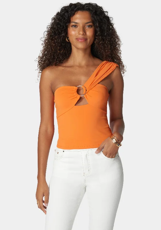 Asymmetric Draped D Ring Knit Top