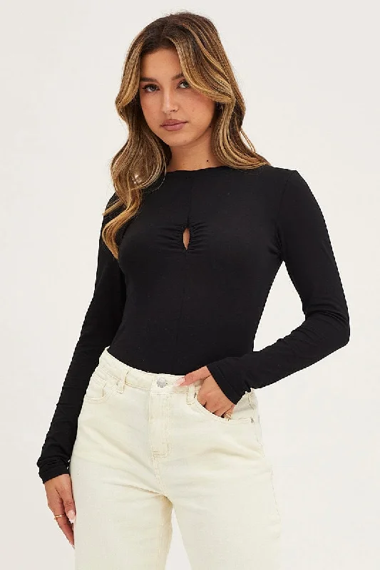 Black Keyhole Bodysuit Long Sleeve