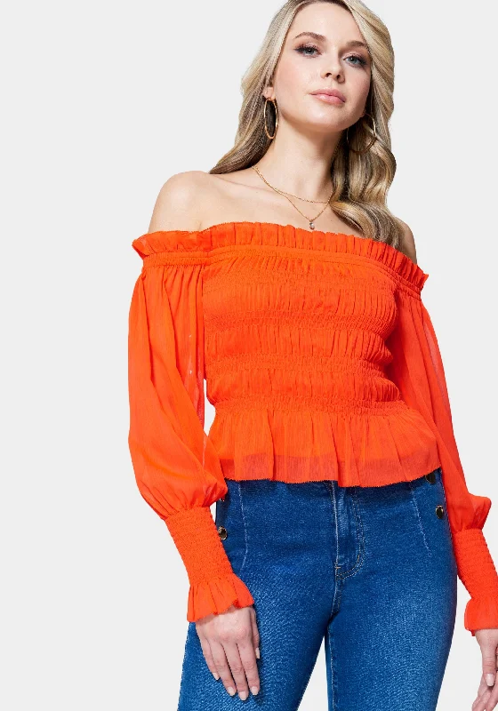 Long Sleeve Smocked Off Shoulder Top