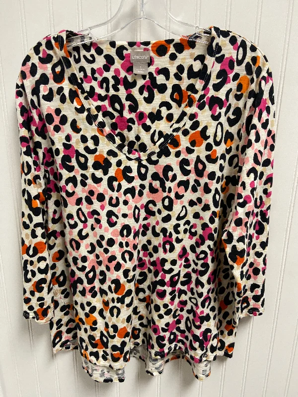 Top 3/4 Sleeve By Chicos In Animal Print, Size: Xl