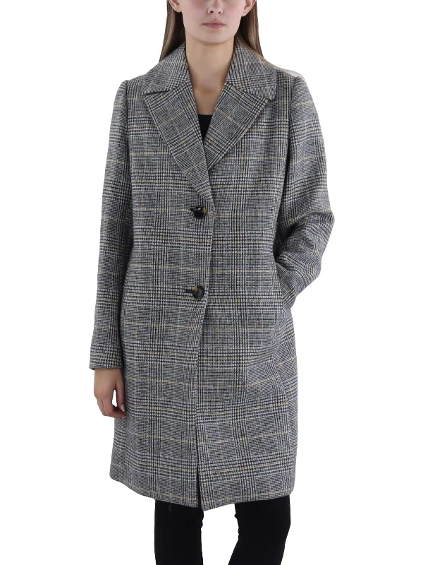 Womens Wool Blend Plaid Overcoat