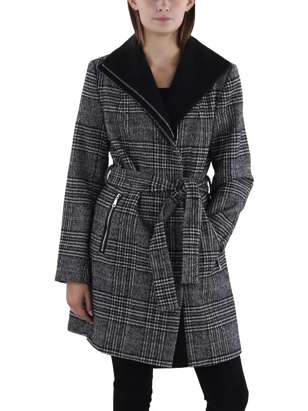 Womens Wool Blend Plaid Wool Coat