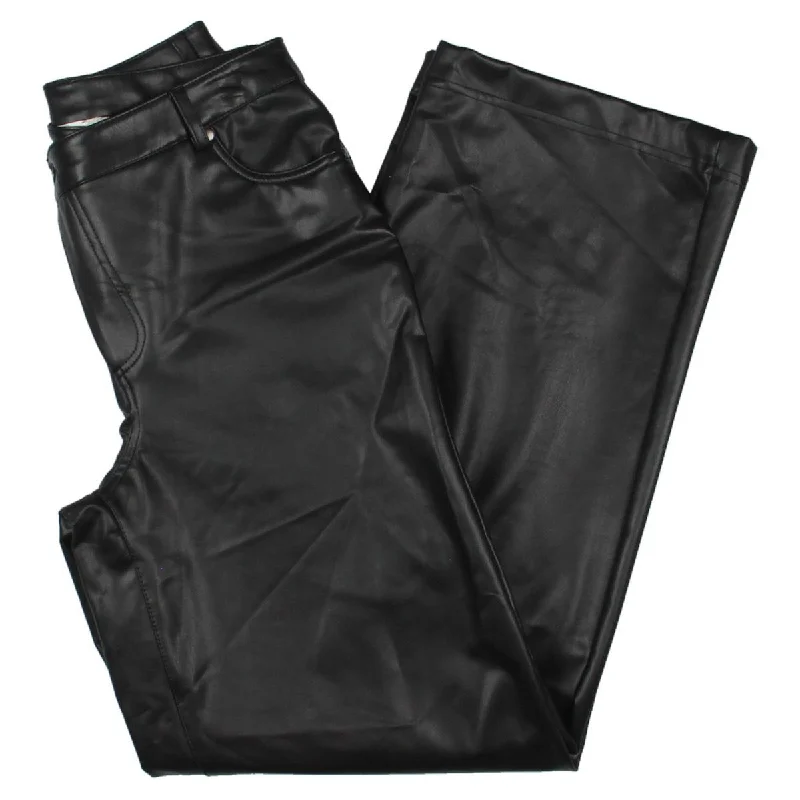 Amber Womens Vegan Leather High Rise Straight Leg Pants