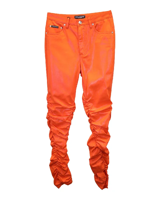 Dolce & Gabbana Ruched Slim-Fit Jeans in Orange Cotton