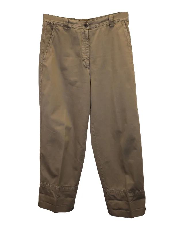 Dries Van Noten Straight Leg Pants in Beige Cotton