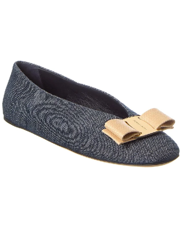 Ferragamo Vara Bow Denim Ballet Flat