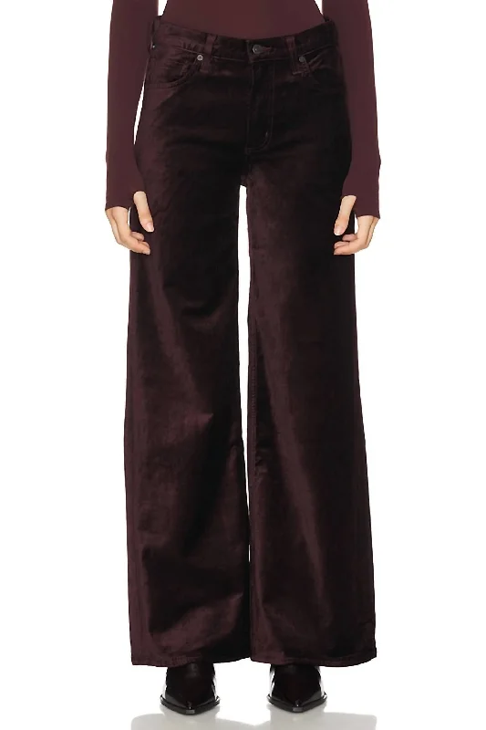 Loli Mid Rise Baggy Velvet Pants In Burgundy