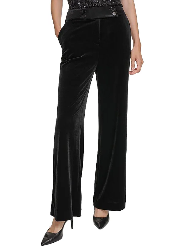 Petites Whitney Womens Velvet High-Rise Wide Leg Pants