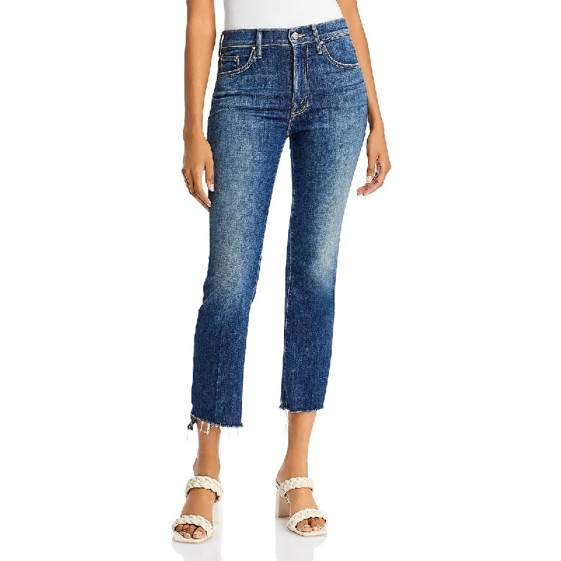 Womens Denim Frayed Hem Cropped Jeans